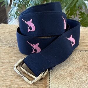 Polo by Ralph Lauren Vintage Embroidered Marlin D-Ring Ribbon Belt - 42”
